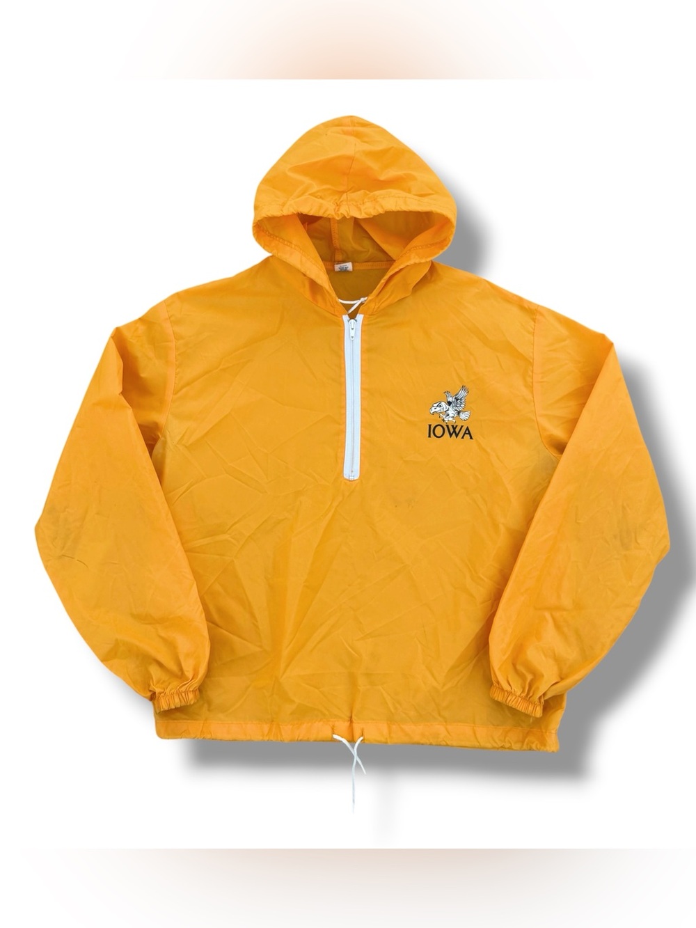 Vintage 70s-80s Artex Iowa Hawkeyes 1/2 Zip Hooded Windbreaker Yellow Medium